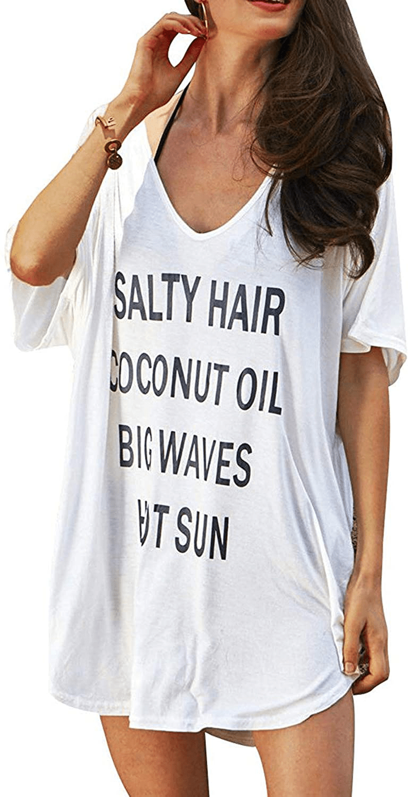 Womens Letters Print Baggy Swimwear Bikini Cover-Ups Beach Dress Apparel & Accessories > Clothing > Swimwear Kylie Max