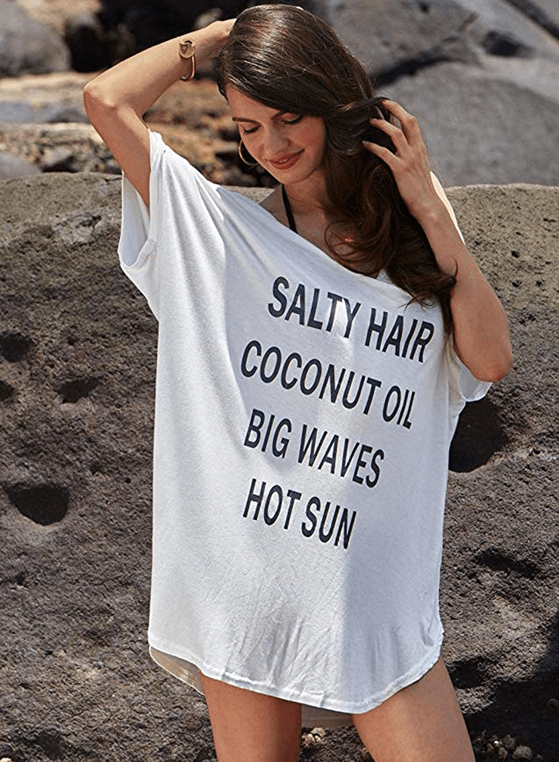 Womens Letters Print Baggy Swimwear Bikini Cover-Ups Beach Dress Apparel & Accessories > Clothing > Swimwear Kylie Max
