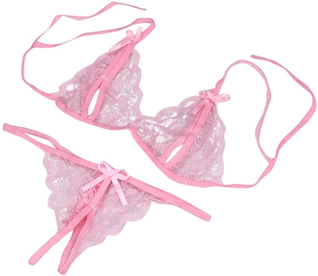 Womens Lingerie Sexy Outfits with Garter Naughty Teddy Babydoll Bra and Panty Set Lace Mesh Chemise Cosplay Sleepwear Apparel & Accessories > Clothing > Underwear & Socks > Lingerie Uppada 14-pink Large