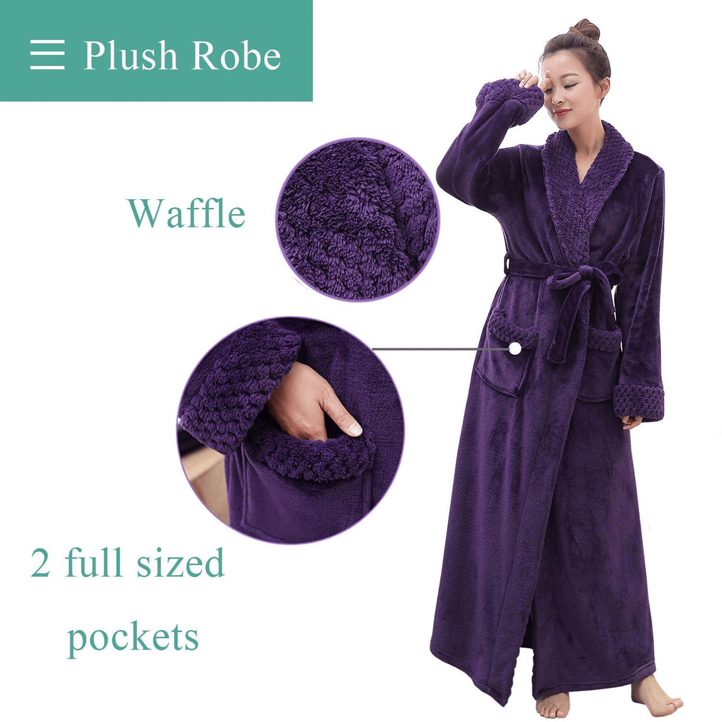 Womens Long Robe Soft Plush plus Size Warm Comfy Bathrobe for Ladies Sleepwear Apparel & Accessories > Clothing > Sleepwear & Loungewear > Robes Kylie Max