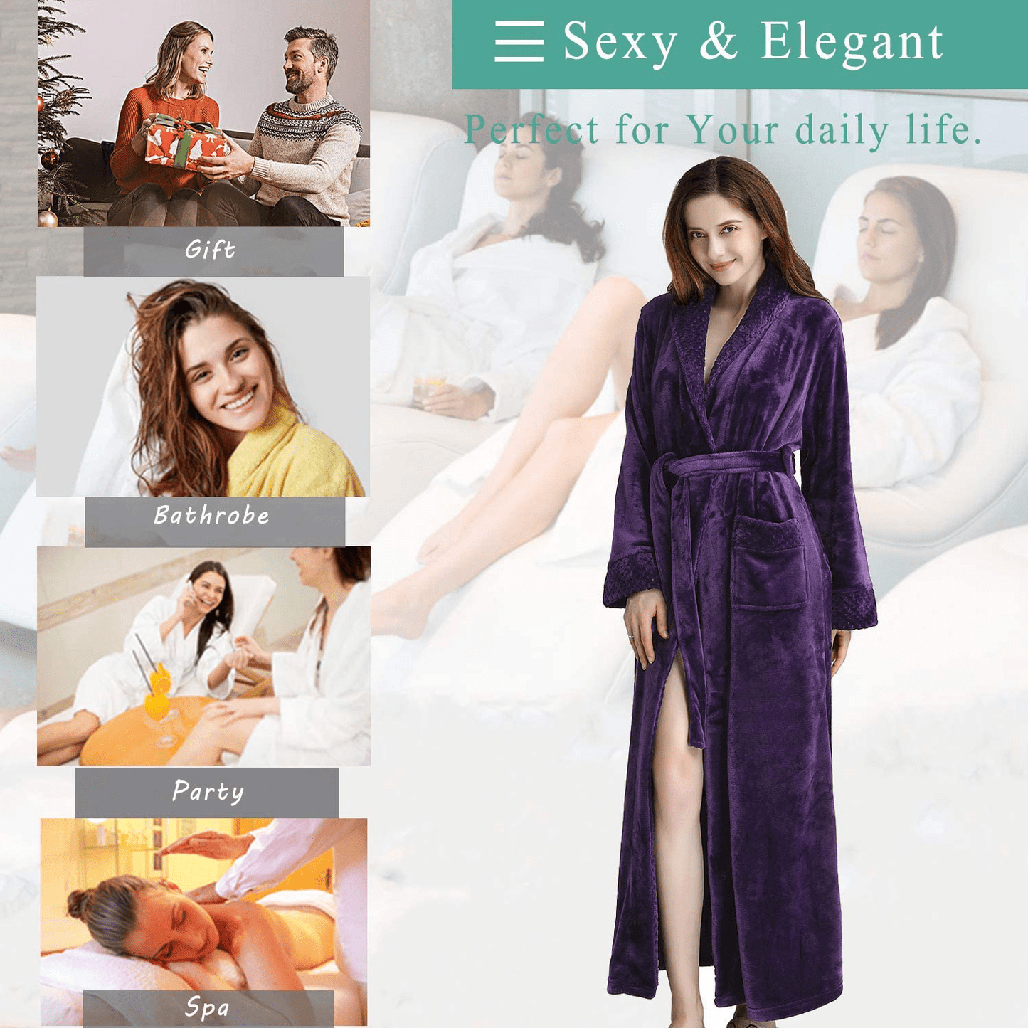 Womens Long Robe Soft Plush plus Size Warm Comfy Bathrobe for Ladies Sleepwear Apparel & Accessories > Clothing > Sleepwear & Loungewear > Robes Kylie Max
