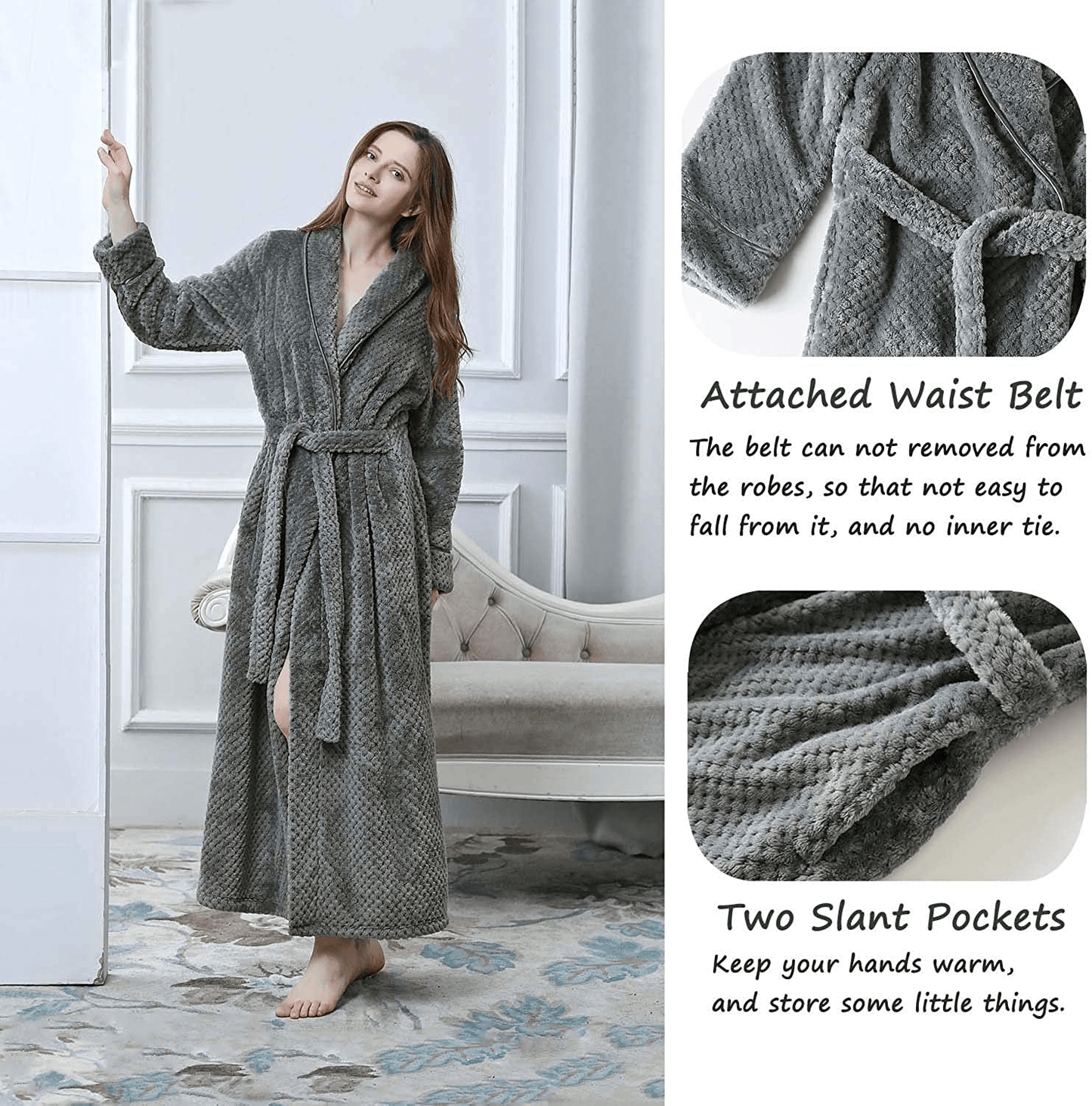 Womens Long Robe Soft Warm Fleece Plush Bathrobe Ladies Sleepwear Pajamas Housecoat Nightgown Apparel & Accessories > Clothing > Sleepwear & Loungewear > Robes Kylie Max