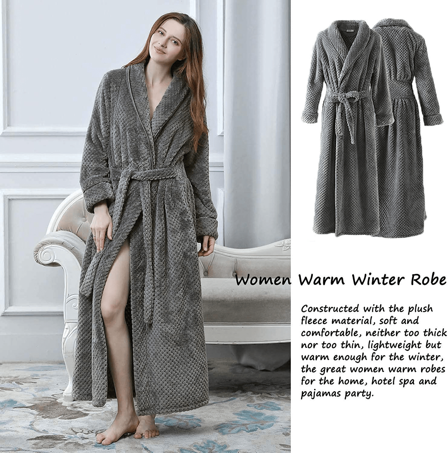 Womens Long Robe Soft Warm Fleece Plush Bathrobe Ladies Sleepwear Pajamas Housecoat Nightgown Apparel & Accessories > Clothing > Sleepwear & Loungewear > Robes Kylie Max