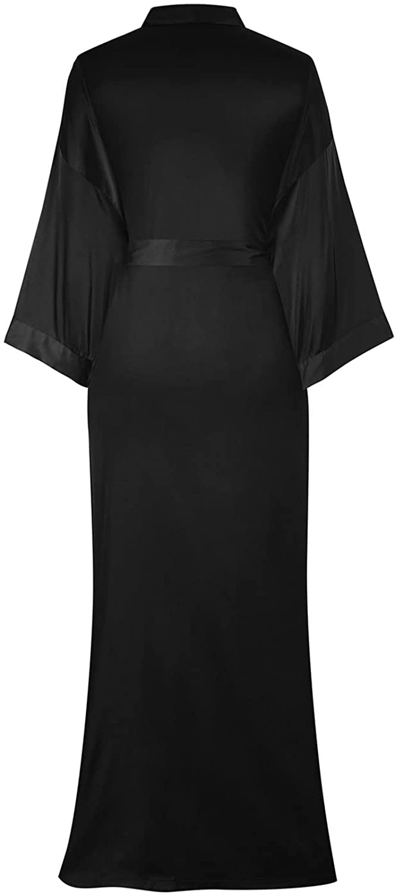 Womens Long Satin Robes Kimono Robe Silky Bridesmaid Wedding Bachelorette Party Bathrobe Floral Sleepwear Apparel & Accessories > Clothing > Sleepwear & Loungewear > Robes Pinup Fashion