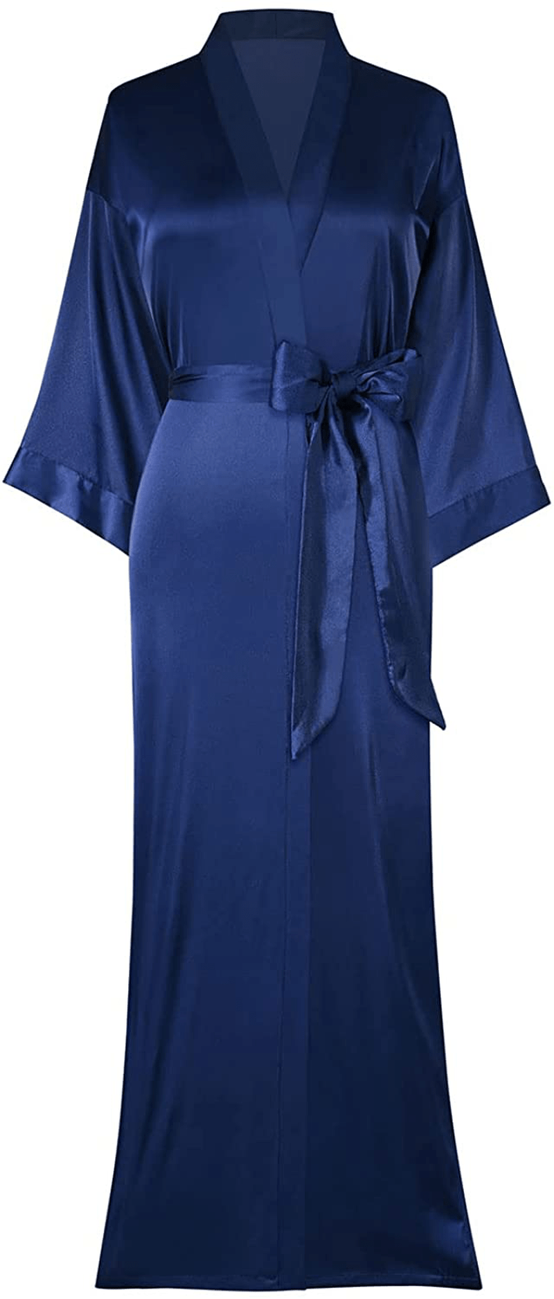 Womens Long Satin Robes Kimono Robe Silky Bridesmaid Wedding Bachelorette Party Bathrobe Floral Sleepwear Apparel & Accessories > Clothing > Sleepwear & Loungewear > Robes Pinup Fashion