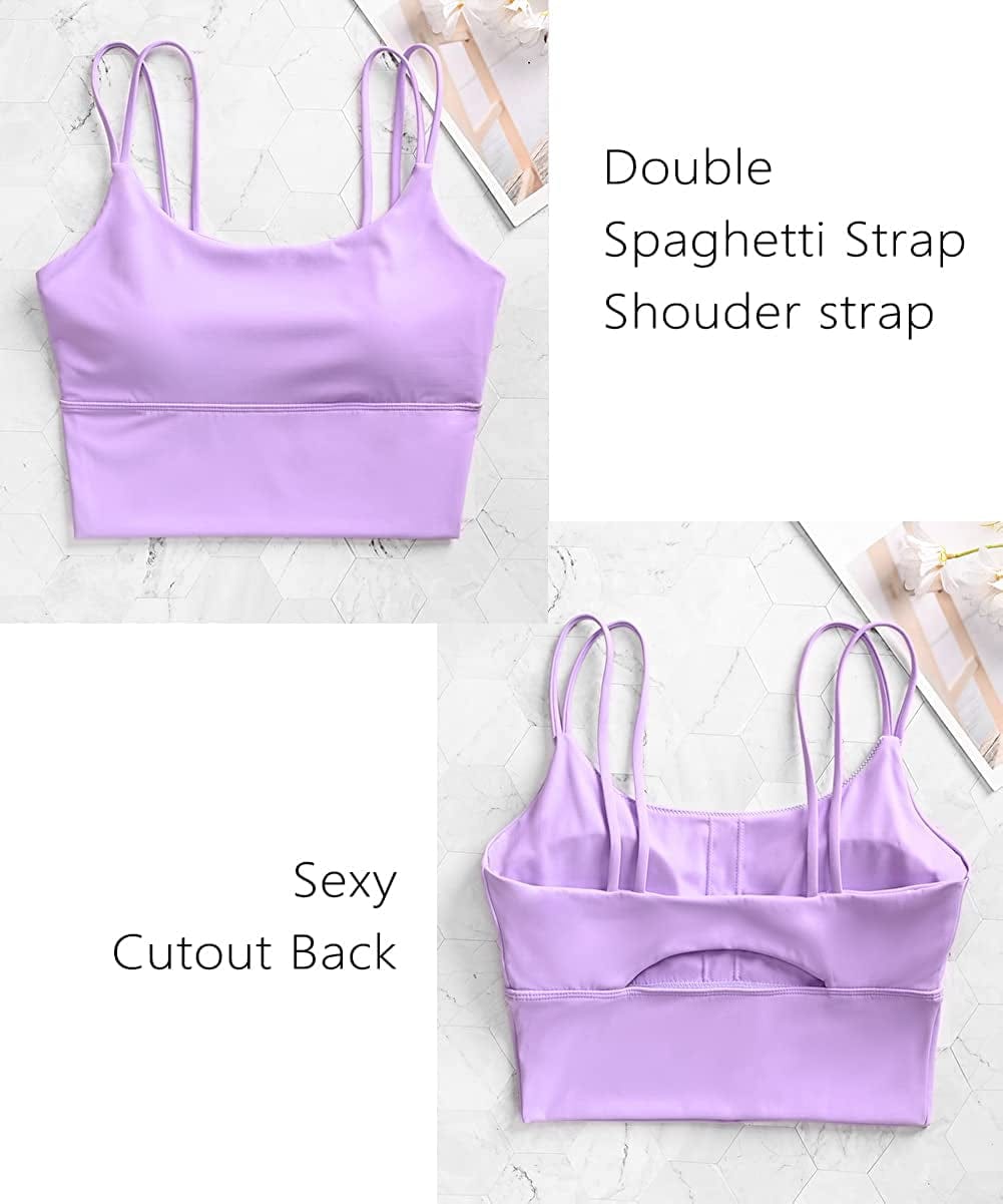 Womens Longline Sports Bra Padded Yoga Workout Crop Tank Tops Strappy Camisole Fitness Shirts