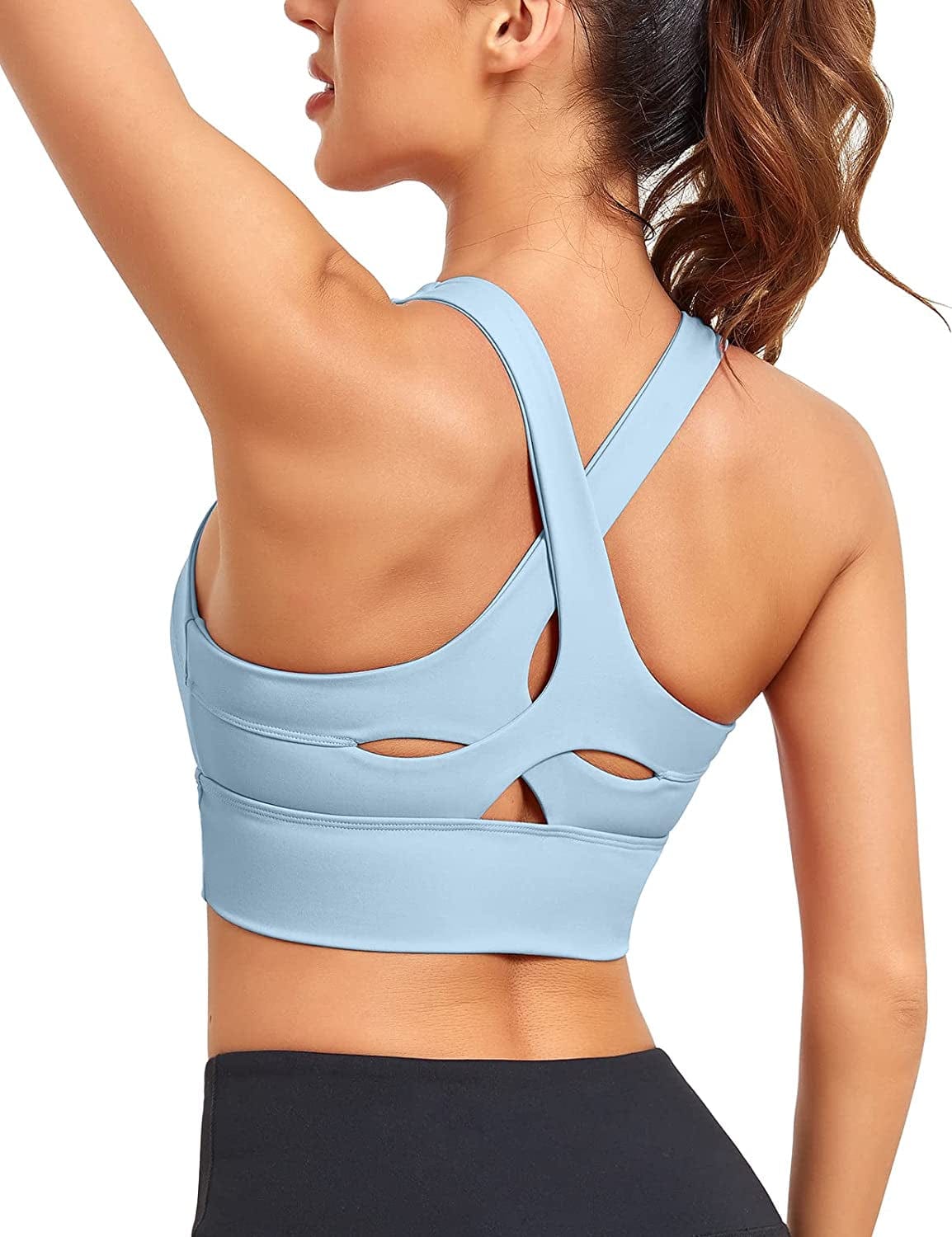 Womens Longline Sports Bras Strappy Cutout Workout Crop Tank Tops Criss Cross Back Yoga Bra Blue Sports Bra / Medium
