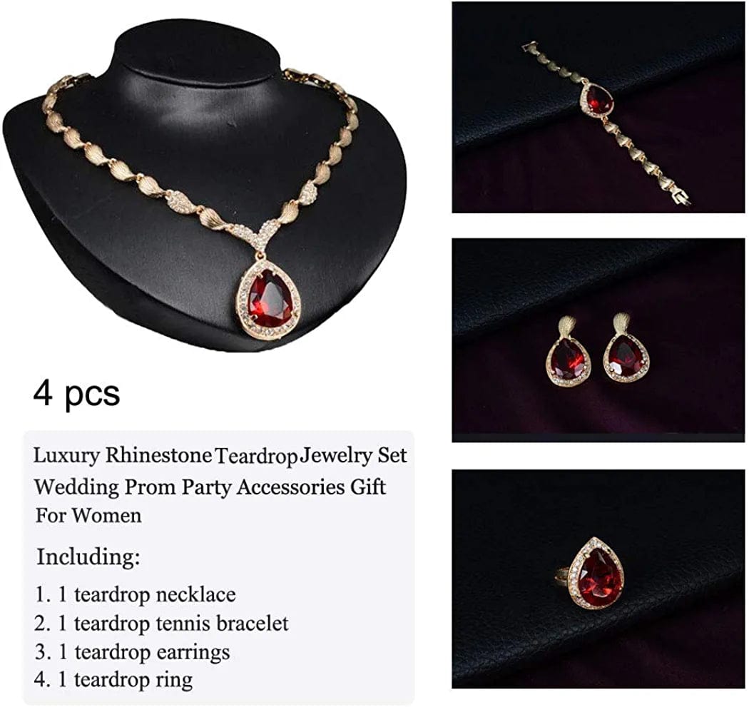 Womens Luxury Africa Dubai 18K Gold Plated Jewelry Sets Wedding Rhinestone Crystal Bib Statement Necklace Earrings Set for Brides Party Prom