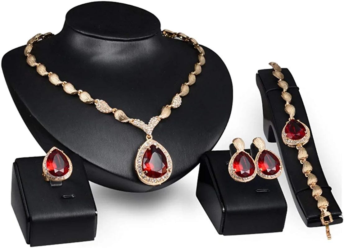 Womens Luxury Africa Dubai 18K Gold Plated Jewelry Sets Wedding Rhinestone Crystal Bib Statement Necklace Earrings Set for Brides Party Prom