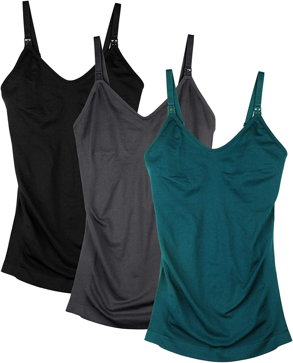 Womens Maternity Nursing Tank Cami for Breastfeeding with Adjustable Straps Black+dgrey+green / Large