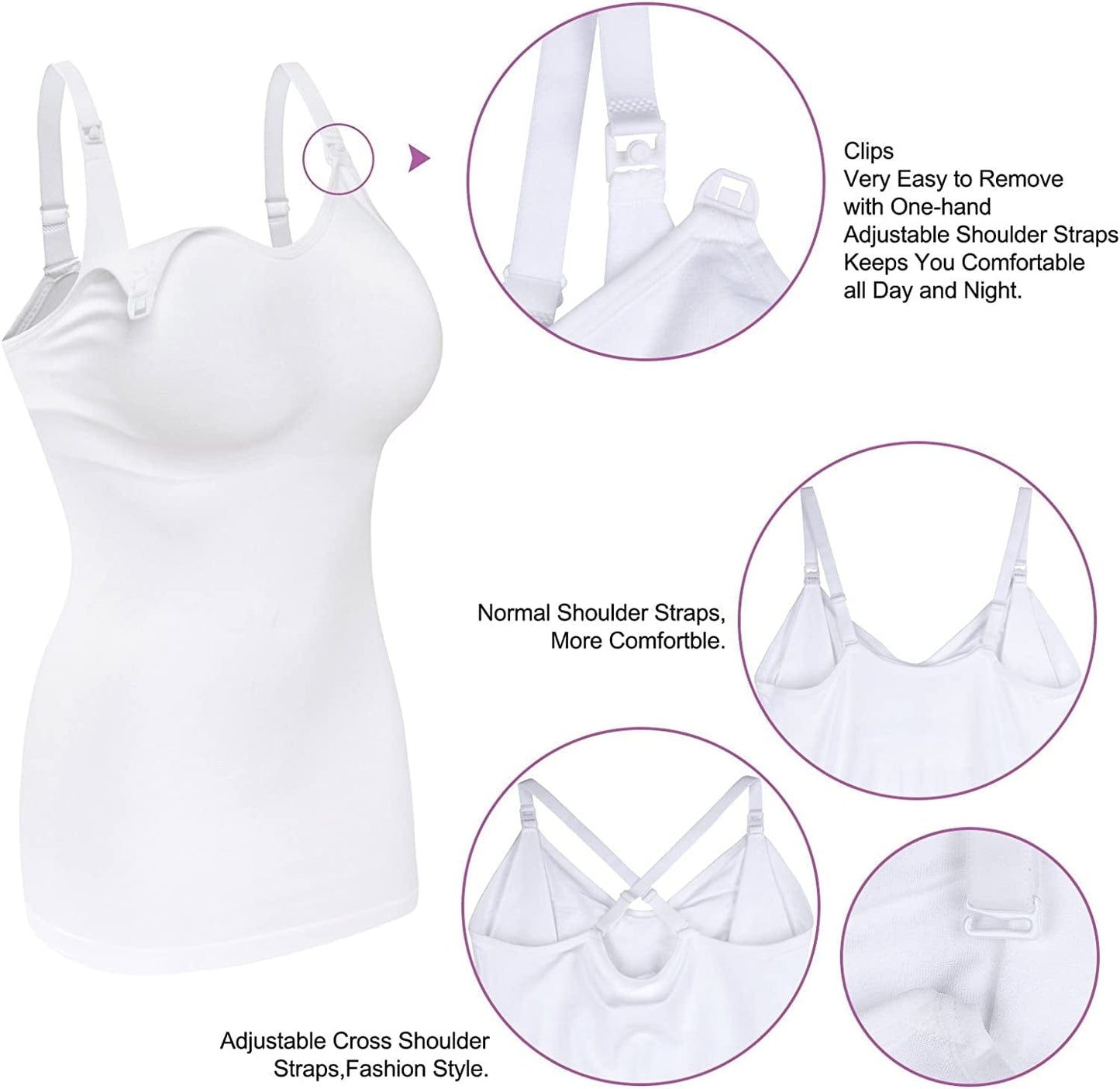 Womens Maternity Nursing Tank Cami for Breastfeeding with Adjustable Straps