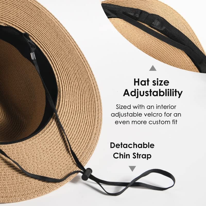 Womens Mens Wide Brim Straw Panama Hat Fedora Summer Beach Sun Hat UPF Straw Hat for Women Apparel & Accessories > Clothing Accessories > Hats KYLIE MAX