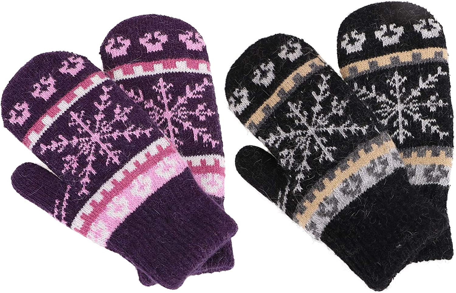 Womens Mittens Cold Weatherfair Isle Knit Sherpa Lined Winter Mittens Apparel & Accessories > Clothing Accessories > Gloves & Mittens Verabella Black/Purple Mittens
