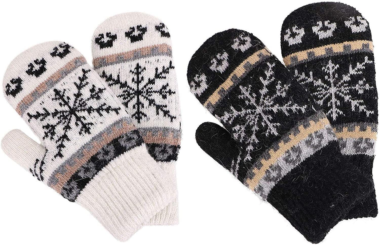 Womens Mittens Cold Weatherfair Isle Knit Sherpa Lined Winter Mittens Apparel & Accessories > Clothing Accessories > Gloves & Mittens Verabella Black/White Mittens