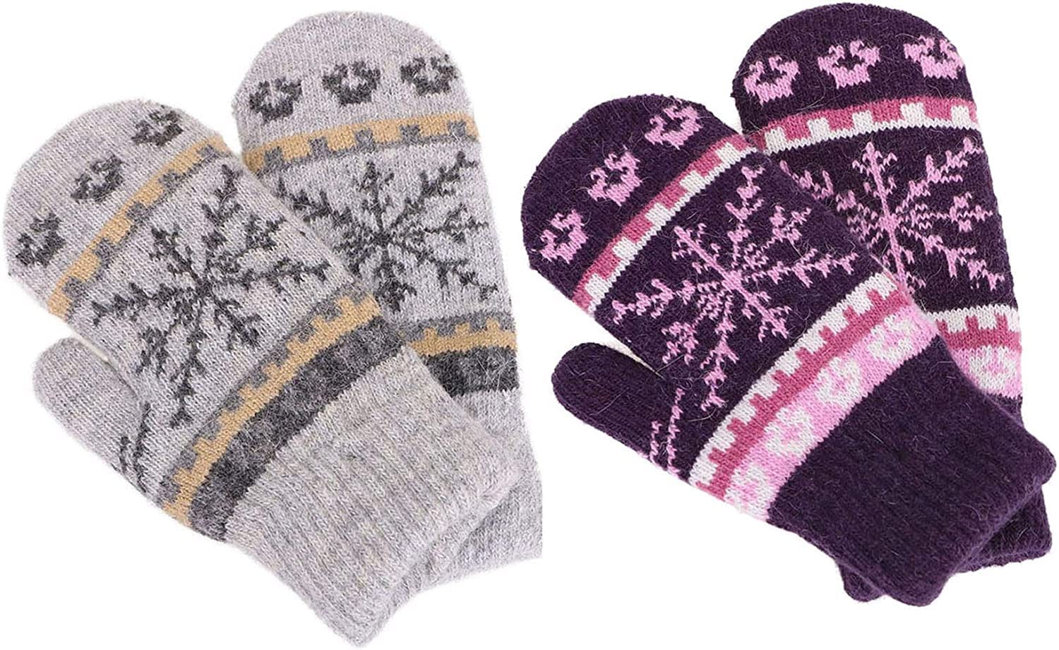Womens Mittens Cold Weatherfair Isle Knit Sherpa Lined Winter Mittens Apparel & Accessories > Clothing Accessories > Gloves & Mittens Verabella Light Grey/Purple Mittens