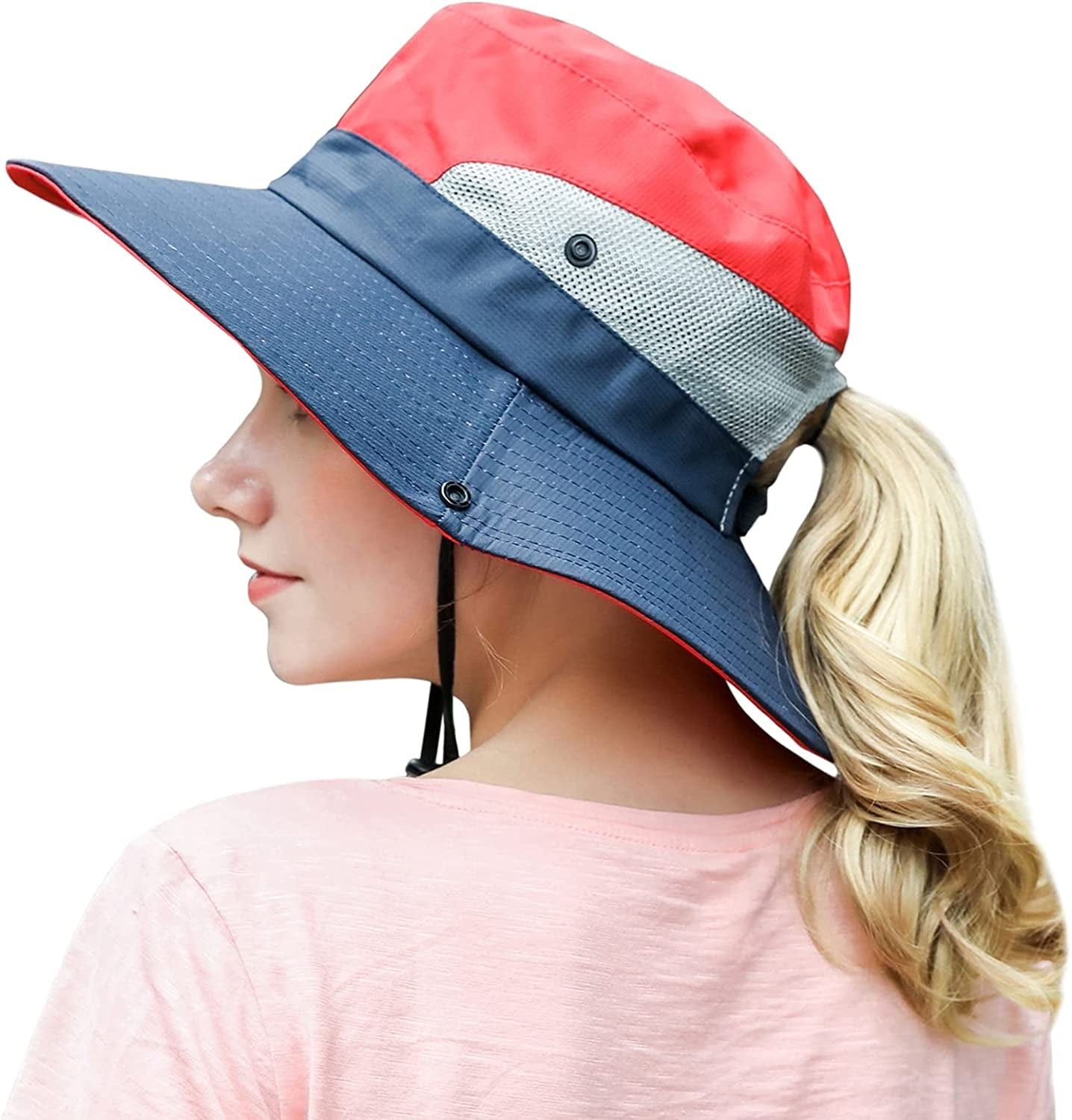Womens Outdoor Summer Sun Hat UV Protection Wide Brim Foldable Fishing Hats with Ponytail Hole Apparel & Accessories > Clothing Accessories > Hats HICOSKY Red