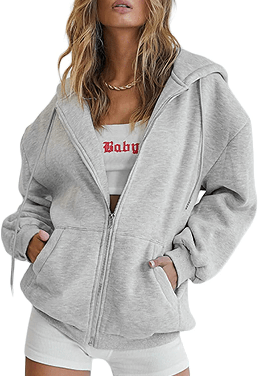 Womens Oversized Zip up Hoodie Baggy Loose Basic Zipper Hooded Sweatshirt Coat Y2K Jacket Apparel & Accessories > Clothing > Activewear Kylie Max