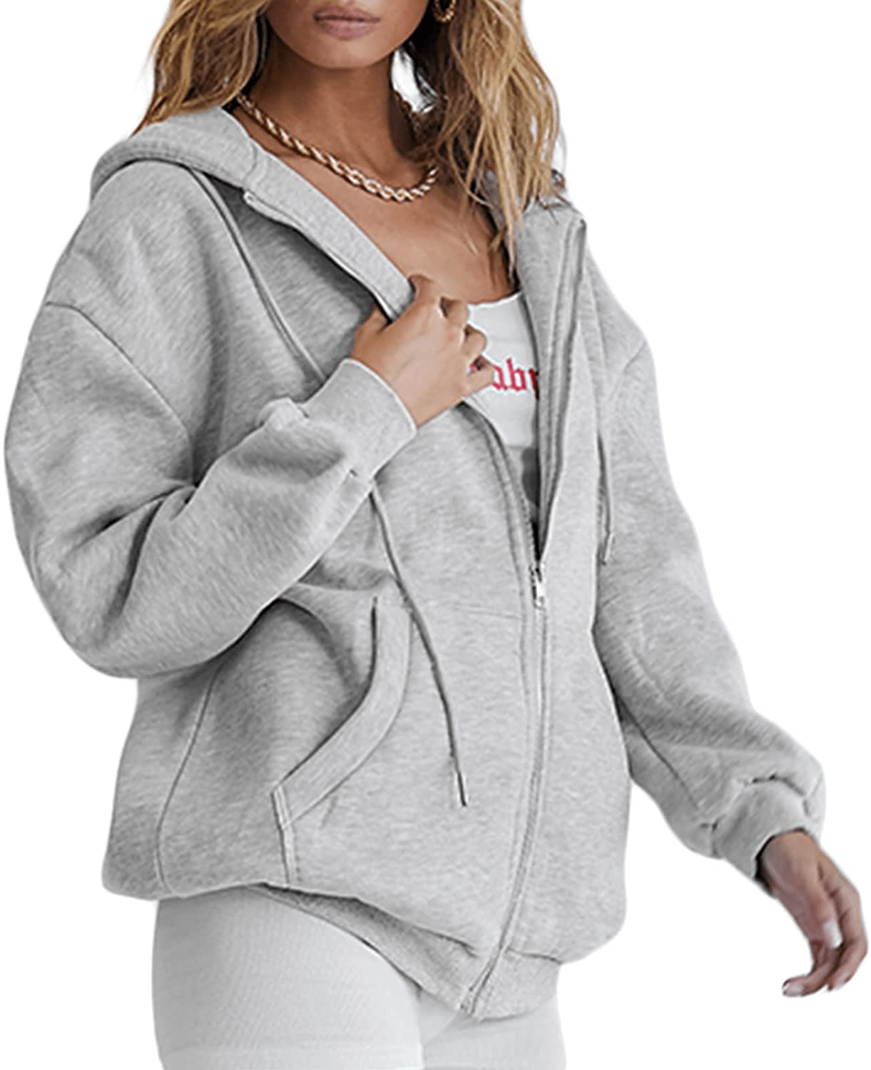 Womens Oversized Zip up Hoodie Baggy Loose Basic Zipper Hooded Sweatshirt Coat Y2K Jacket Apparel & Accessories > Clothing > Activewear Kylie Max