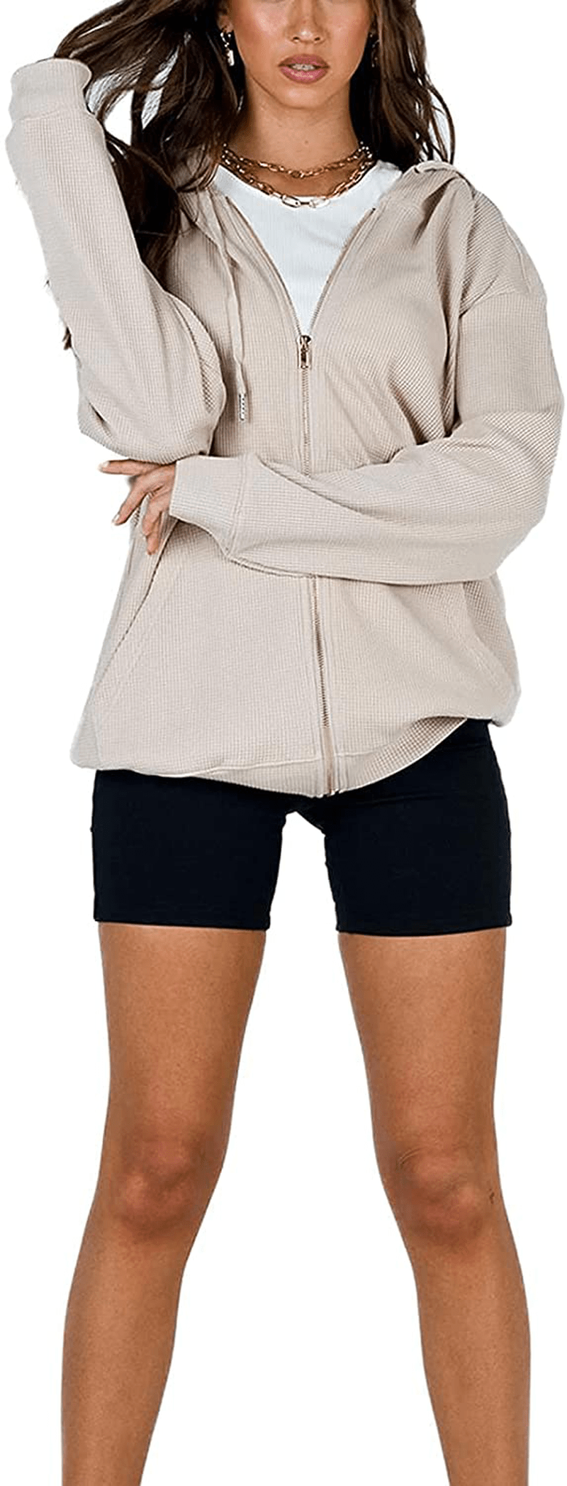 Womens Oversized Zip up Hoodie Baggy Loose Basic Zipper Hooded Sweatshirt Coat Y2K Jacket Apparel & Accessories > Clothing > Activewear Kylie Max