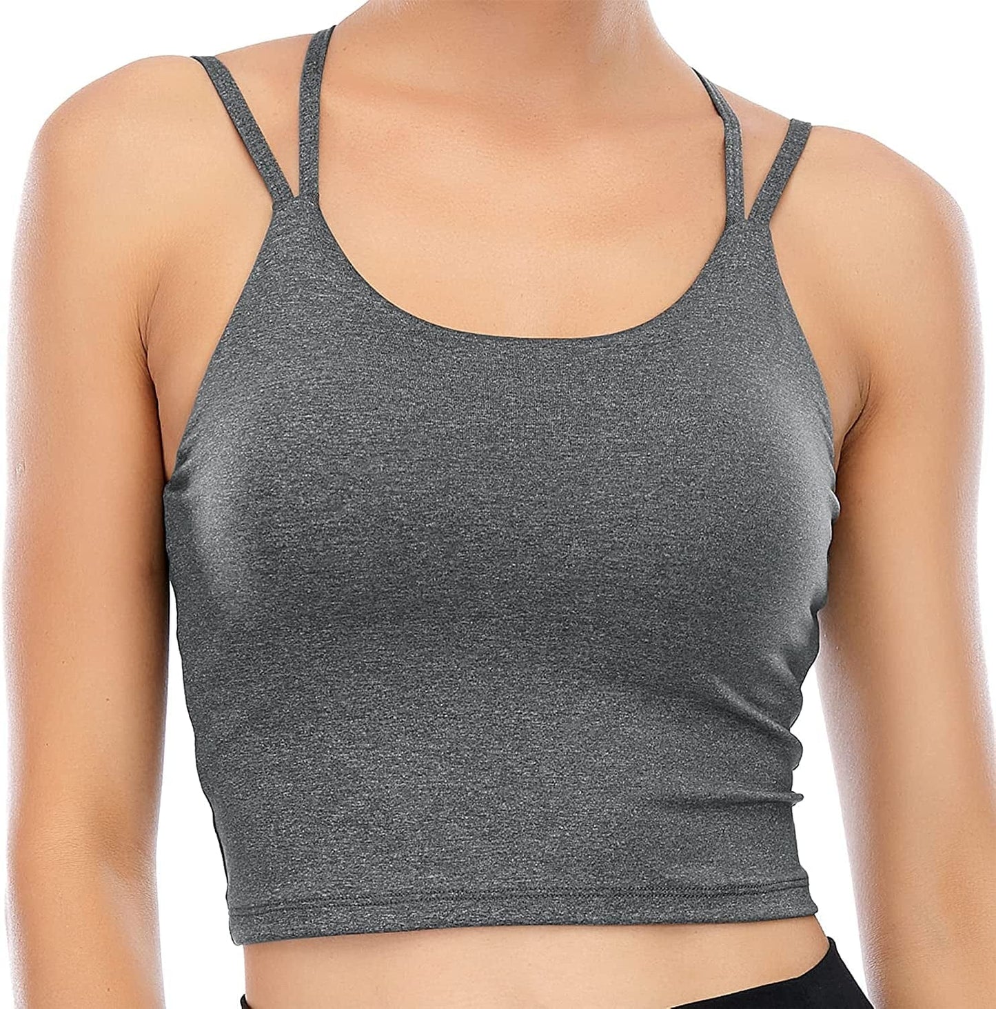 Womens Padded Sports Bra Fitness Workout Running Camisole Crop Top with Built in Bra Hemp Gray / X-Small