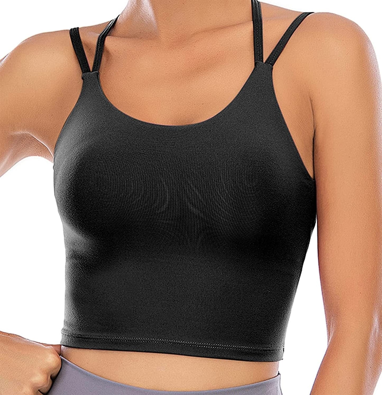 Womens Padded Sports Bra Fitness Workout Running Camisole Crop Top with Built in Bra Black / Medium