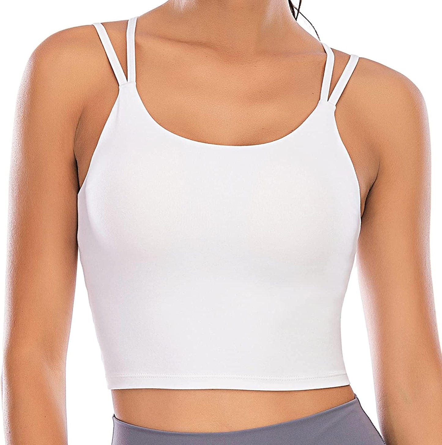 Womens Padded Sports Bra Fitness Workout Running Camisole Crop Top with Built in Bra White / X-Small