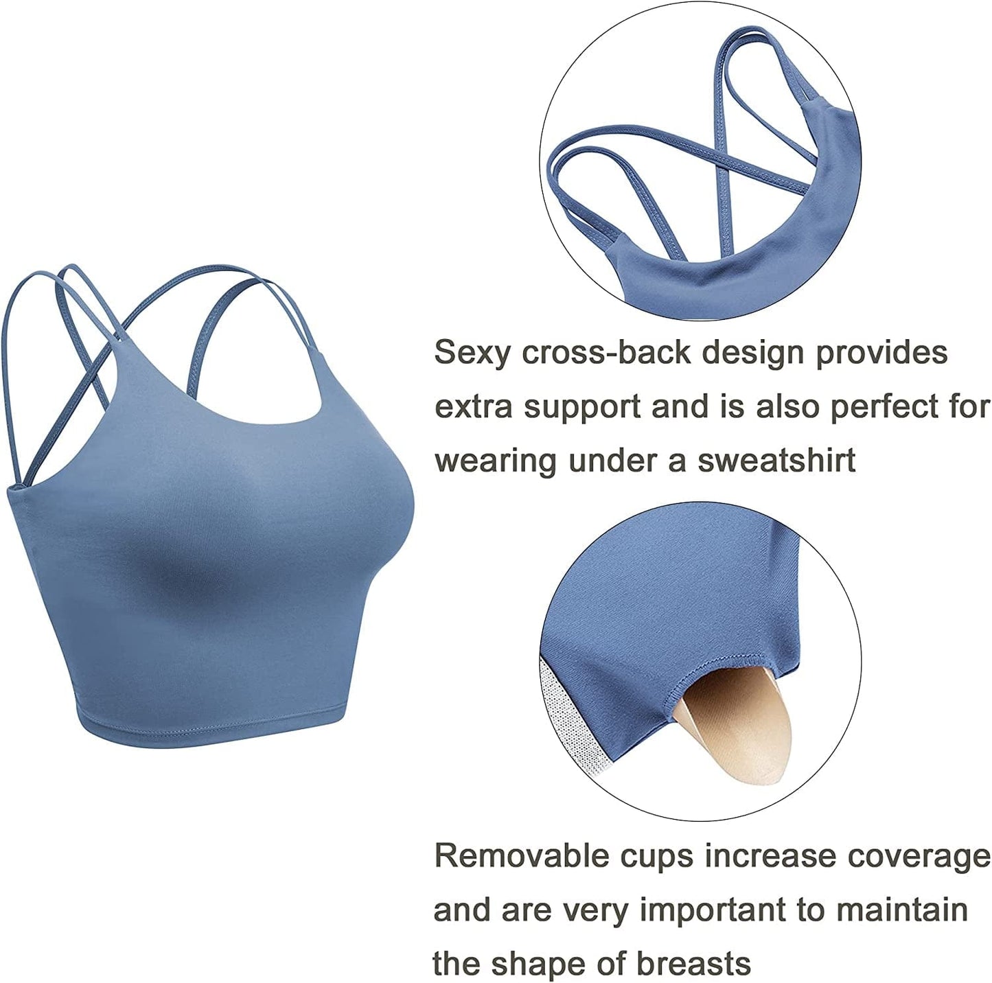 Womens Padded Sports Bra Fitness Workout Running Camisole Crop Top with Built in Bra