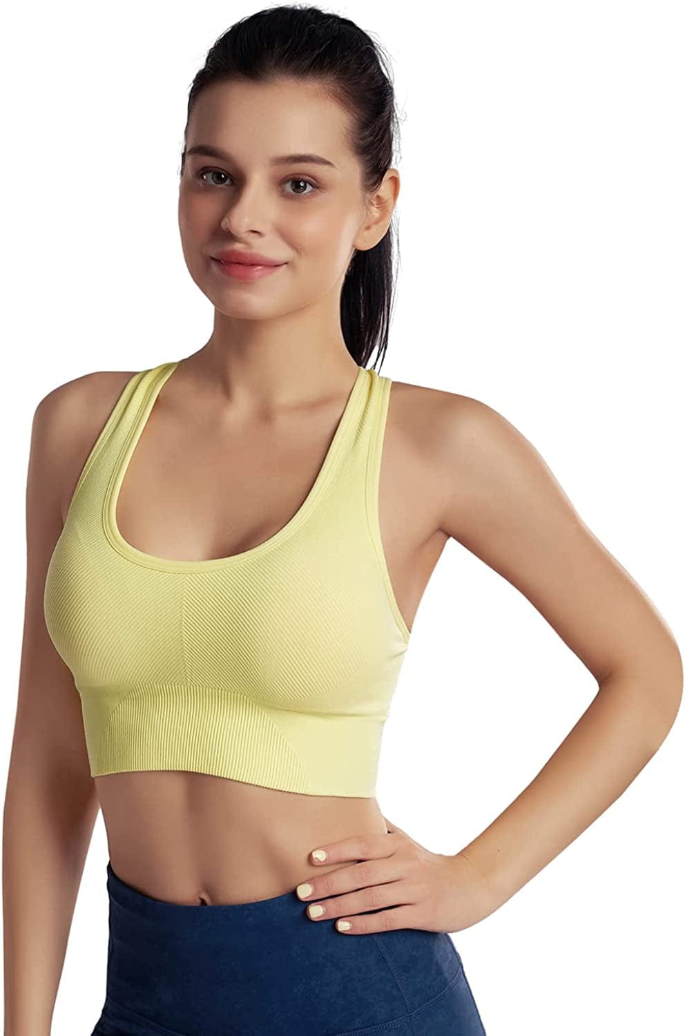 Womens Padded Strappy Sports Bra Medium Support Cross Back Workout Fitness Yoga Bra