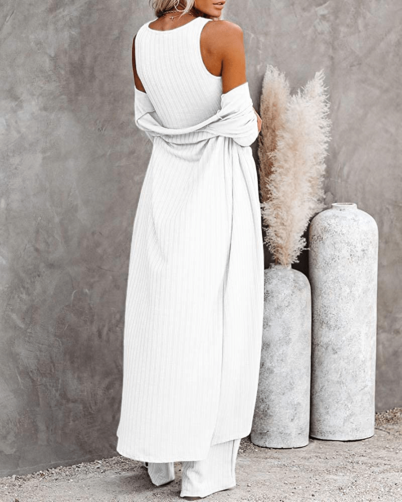 Womens Pajamas Set Fall Winter 3 Piece Loungewear Set Crop Vest Top Loose Pants and Cardigan Knitwear Jumpsuit Warm Apparel & Accessories > Clothing > Sleepwear & Loungewear Kylie Max