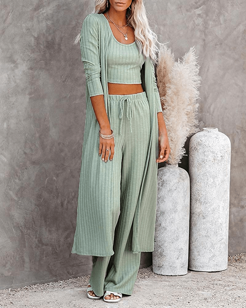 Womens Pajamas Set Fall Winter 3 Piece Loungewear Set Crop Vest Top Loose Pants and Cardigan Knitwear Jumpsuit Warm Apparel & Accessories > Clothing > Sleepwear & Loungewear Kylie Max