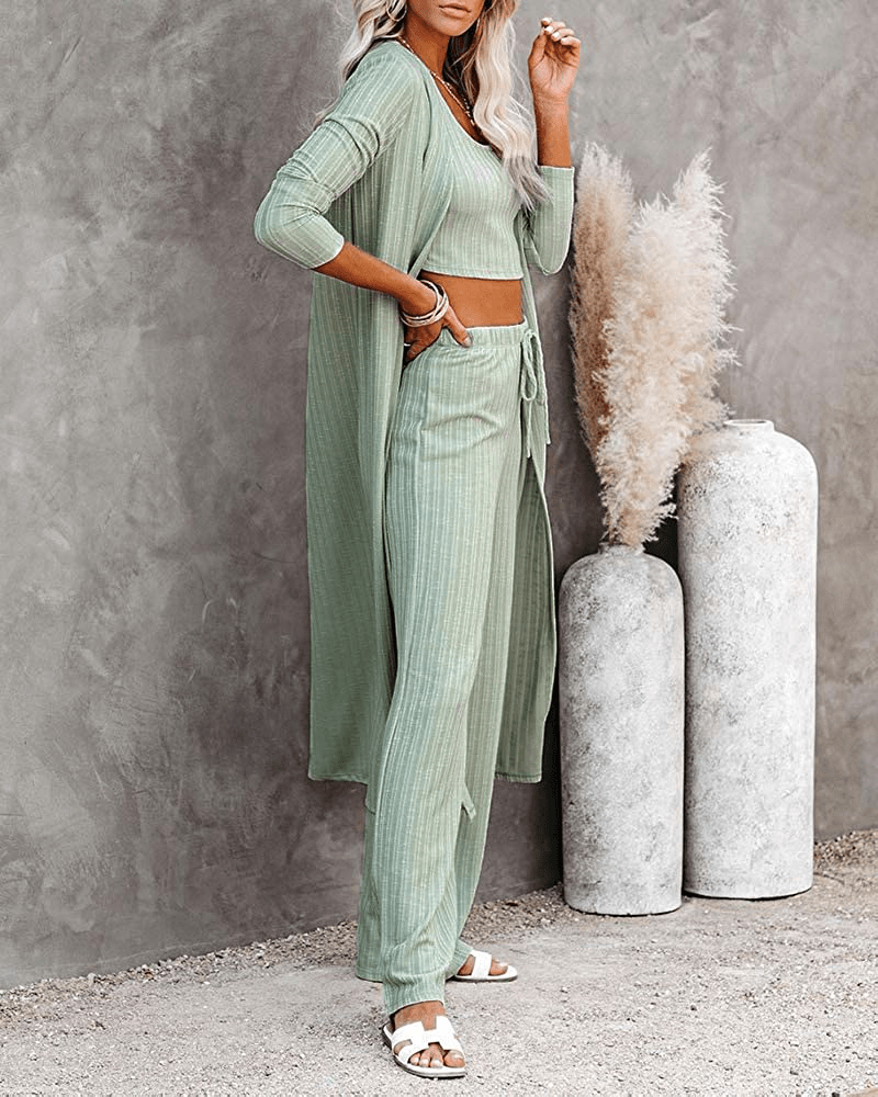 Womens Pajamas Set Fall Winter 3 Piece Loungewear Set Crop Vest Top Loose Pants and Cardigan Knitwear Jumpsuit Warm Apparel & Accessories > Clothing > Sleepwear & Loungewear Kylie Max