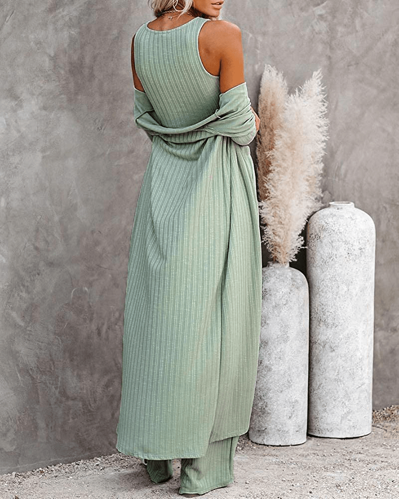 Womens Pajamas Set Fall Winter 3 Piece Loungewear Set Crop Vest Top Loose Pants and Cardigan Knitwear Jumpsuit Warm Apparel & Accessories > Clothing > Sleepwear & Loungewear Kylie Max