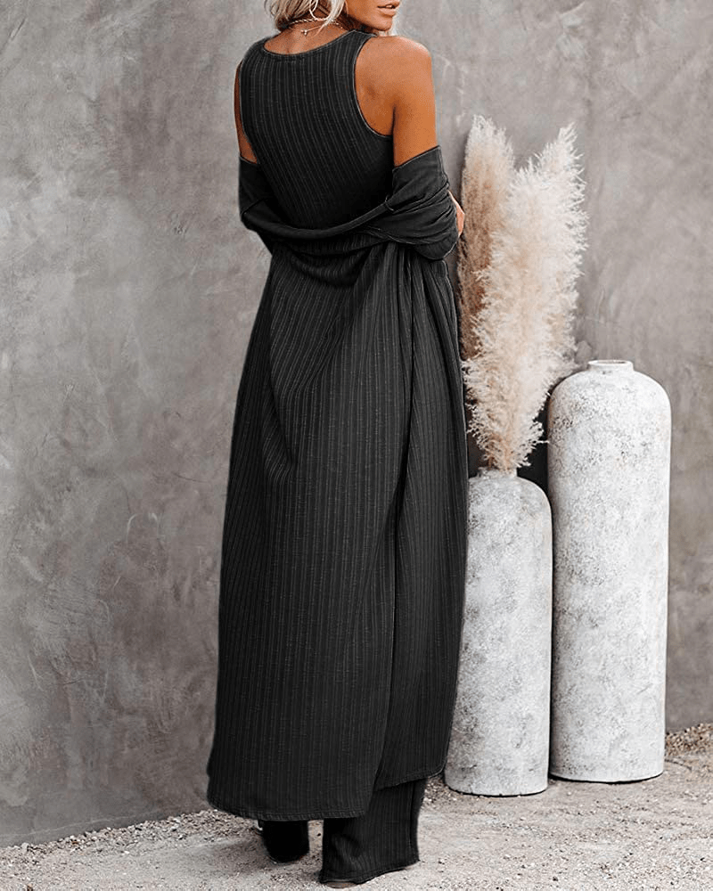 Womens Pajamas Set Fall Winter 3 Piece Loungewear Set Crop Vest Top Loose Pants and Cardigan Knitwear Jumpsuit Warm Apparel & Accessories > Clothing > Sleepwear & Loungewear Kylie Max