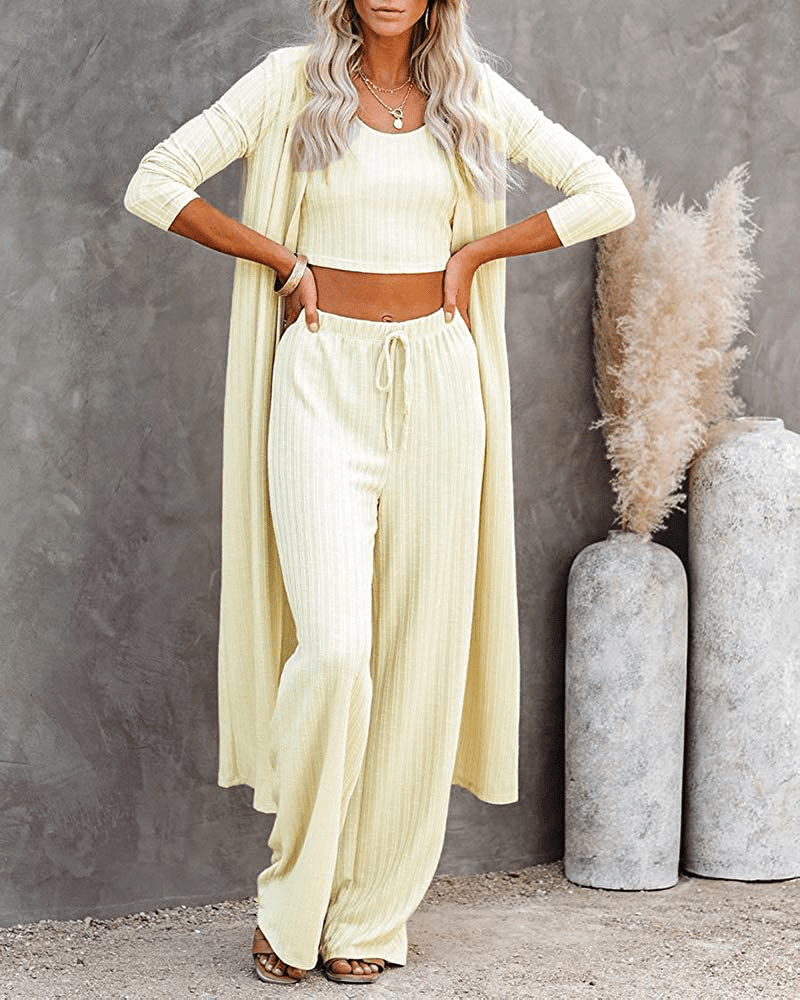 Womens Pajamas Set Fall Winter 3 Piece Loungewear Set Crop Vest Top Loose Pants and Cardigan Knitwear Jumpsuit Warm Apparel & Accessories > Clothing > Sleepwear & Loungewear Kylie Max