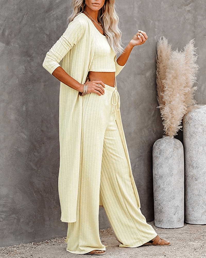 Womens Pajamas Set Fall Winter 3 Piece Loungewear Set Crop Vest Top Loose Pants and Cardigan Knitwear Jumpsuit Warm Apparel & Accessories > Clothing > Sleepwear & Loungewear Kylie Max