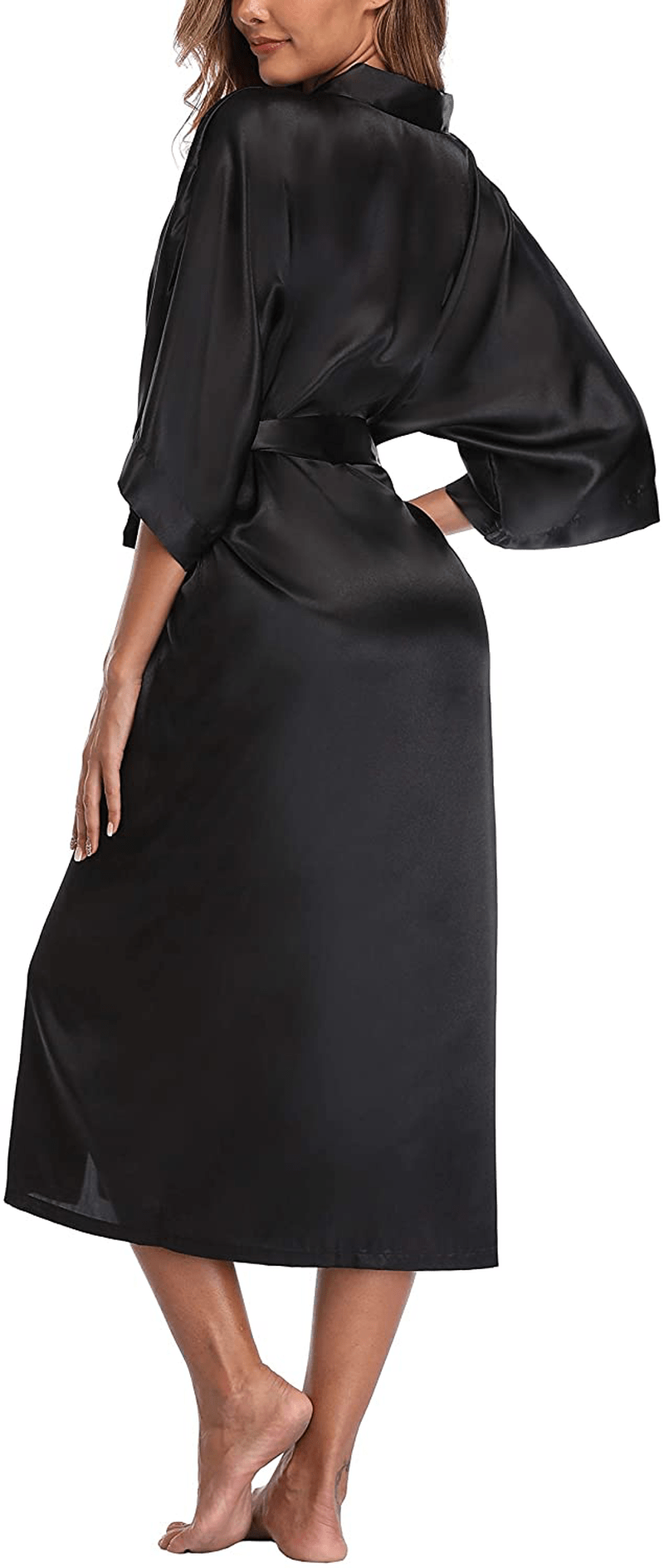 Womens Pure Color Long Satin Bathrobe Kimono Nightgown Long Dress Gown Apparel & Accessories > Clothing > Sleepwear & Loungewear > Robes sunshinemall