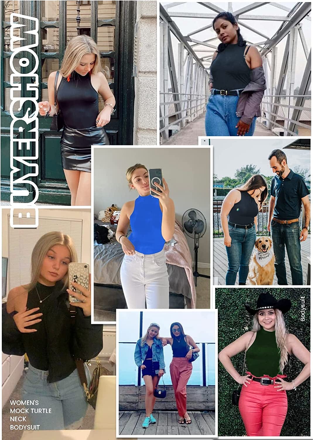 Womens Ribbed Sleeveless Long Sleeve Mock Turtle Neck Sexy Daily Stretchy Slim Fit Tops Bodysuit