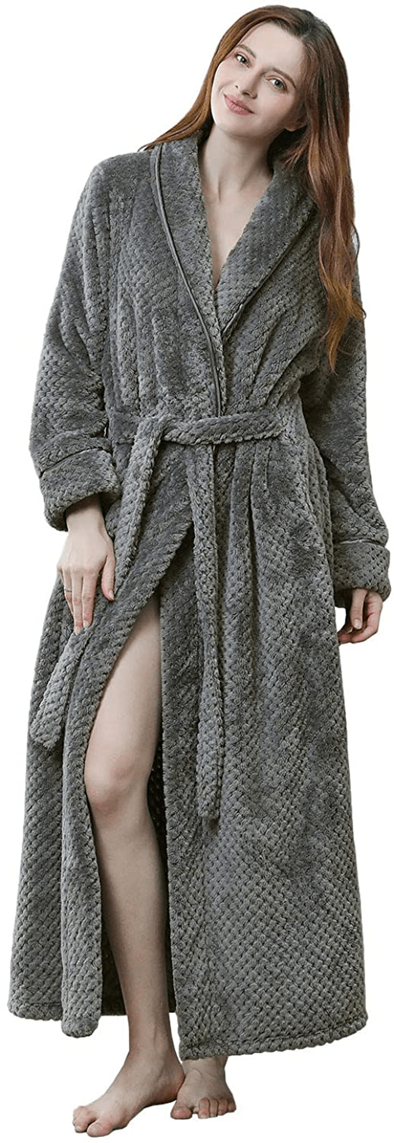Womens Robe Long Fleece Bathrobe Warm Waist Belt Super Soft Spa Plush Full Length Bath Robe with Shawl Collar Pockets Apparel & Accessories > Clothing > Sleepwear & Loungewear > Robes Kylie Max