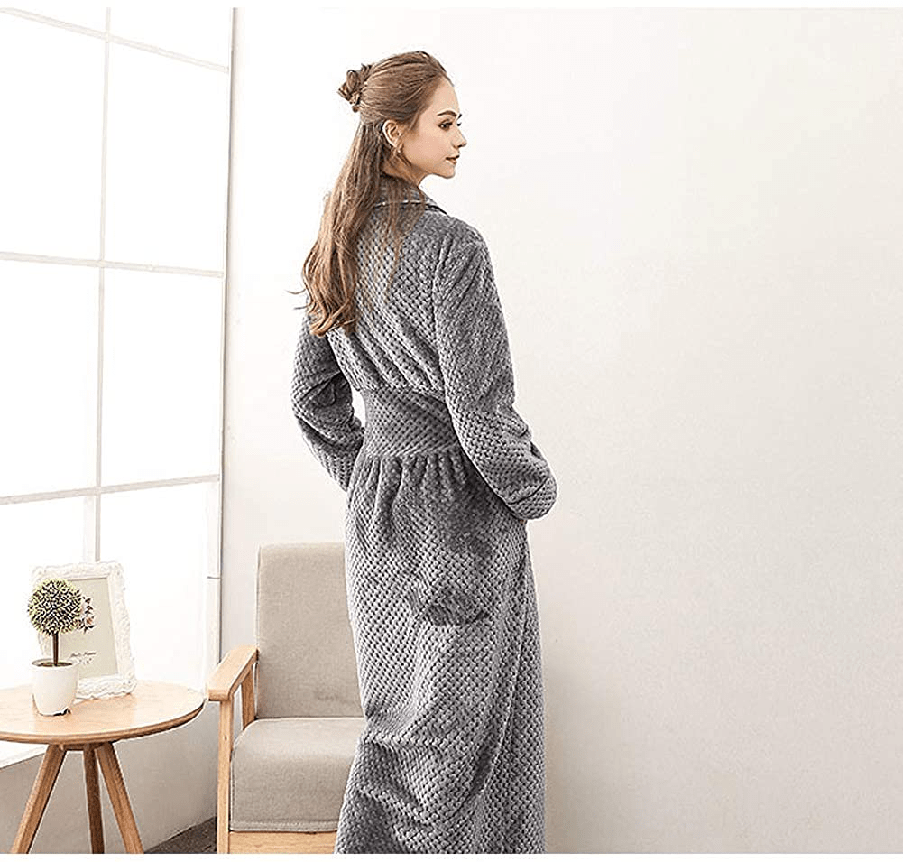 Womens Robe Long Fleece Bathrobe Warm Waist Belt Super Soft Spa Plush Full Length Bath Robe with Shawl Collar Pockets Apparel & Accessories > Clothing > Sleepwear & Loungewear > Robes Kylie Max