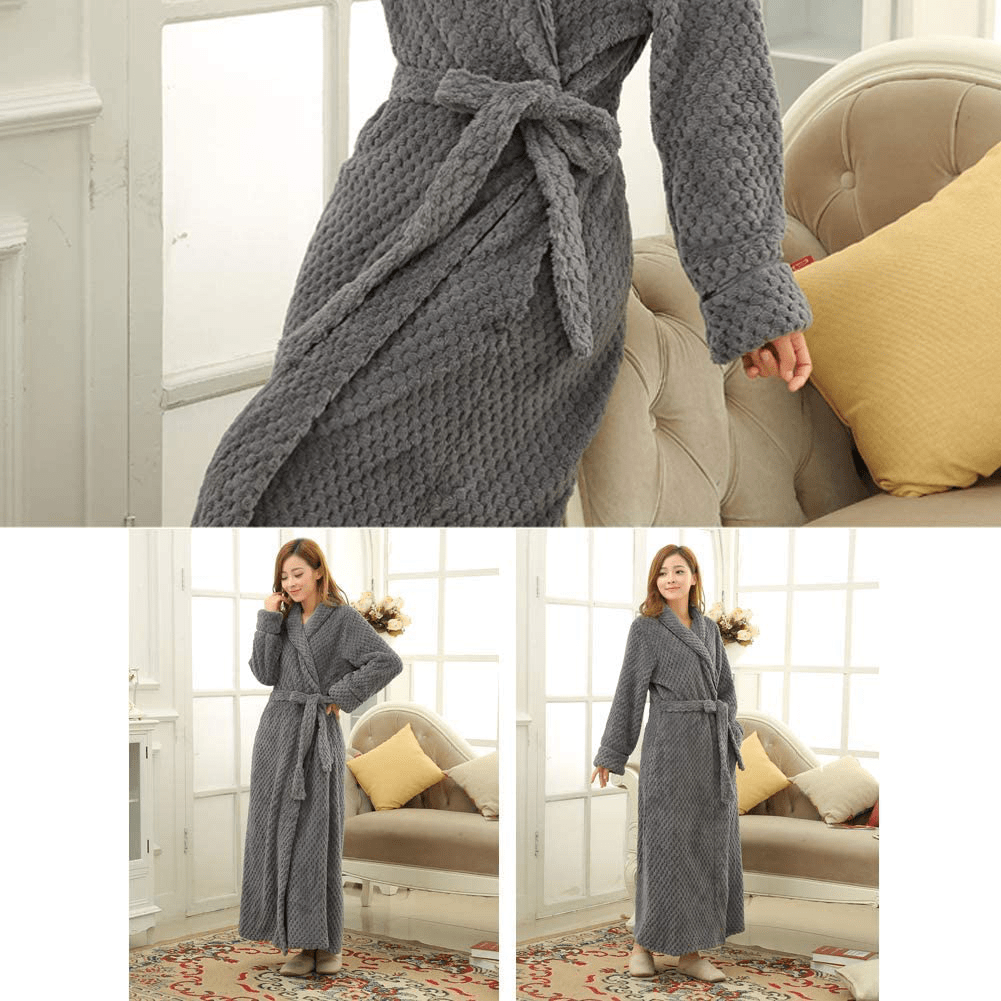 Womens Robe Long Fleece Bathrobe Warm Waist Belt Super Soft Spa Plush Full Length Bath Robe with Shawl Collar Pockets Apparel & Accessories > Clothing > Sleepwear & Loungewear > Robes Kylie Max