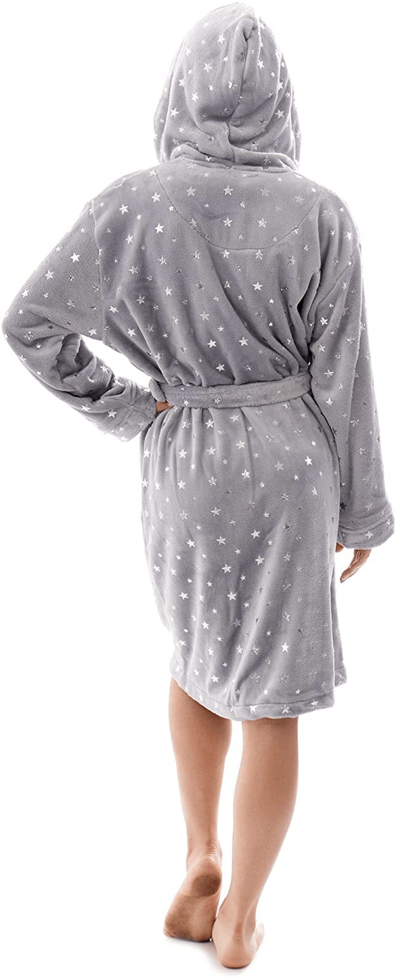 Womens Robe Luxurious Hooded Flannel Fleece Short Bath Robe with Side Pockets Apparel & Accessories > Clothing > Sleepwear & Loungewear > Robes Kylie Max