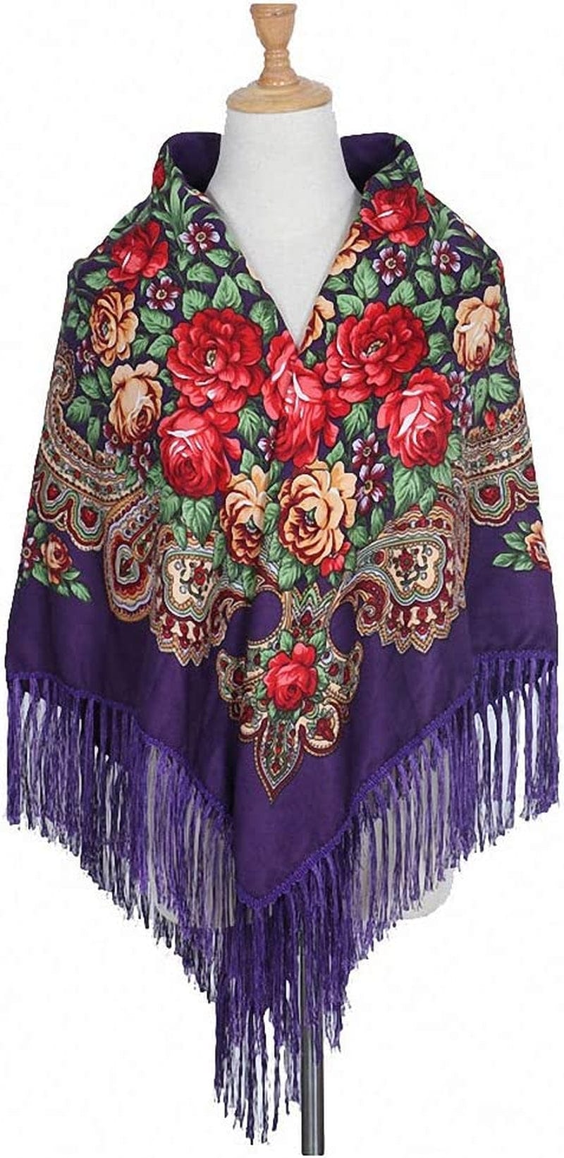Womens Scarves Russian Big Size Square Cotton Long Tassel Print Shawl Apparel & Accessories > Clothing Accessories > Scarves & Shawls Tinpia Purple 135cmX135cm