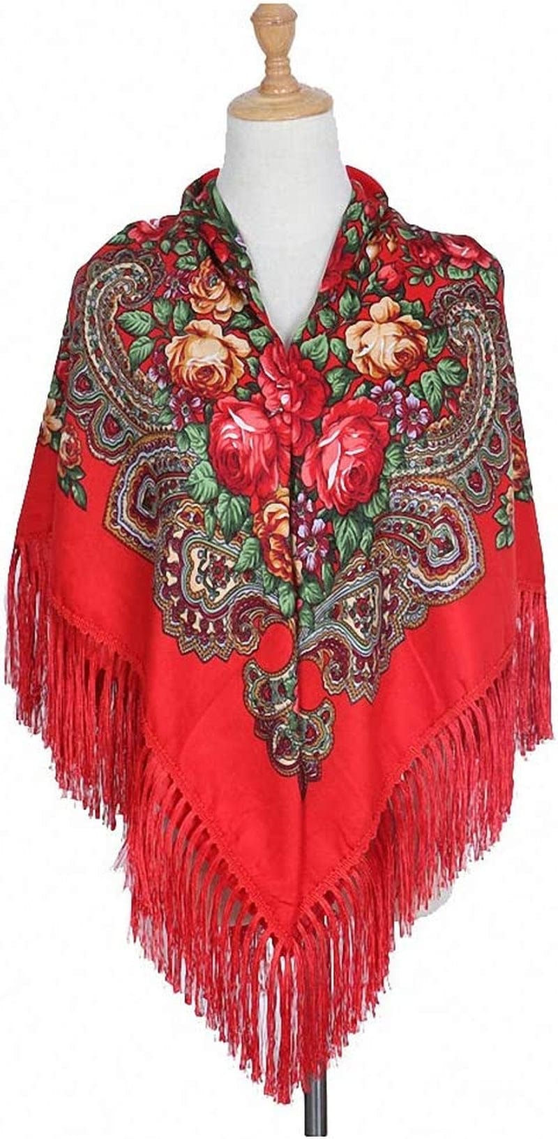 Womens Scarves Russian Big Size Square Cotton Long Tassel Print Shawl Apparel & Accessories > Clothing Accessories > Scarves & Shawls Tinpia Red 135cmX135cm