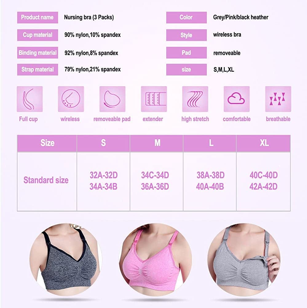 Womens Seamless Nursing Bra Breastfeeding Bra with Remove Bra Pads Extenders