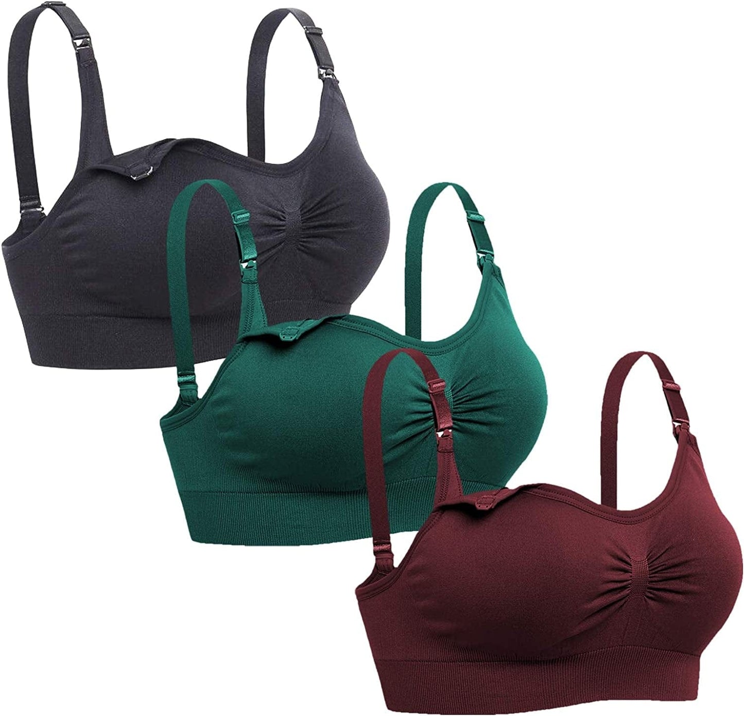 Womens Seamless Nursing Bra Sleeping Maternity Bralette for Breastfeeding Black Burgundy Dgreen / Small