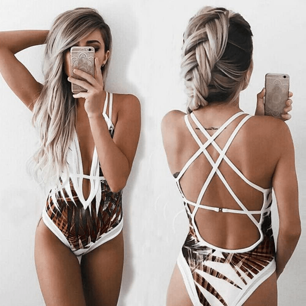 Womens Sexy Bikini Swimsuit,One-Piece Monokini Deep V Neckline Back Criss Cross Swimwear Tummy Control Bathing Suit Apparel & Accessories > Clothing > Swimwear Kylie Max