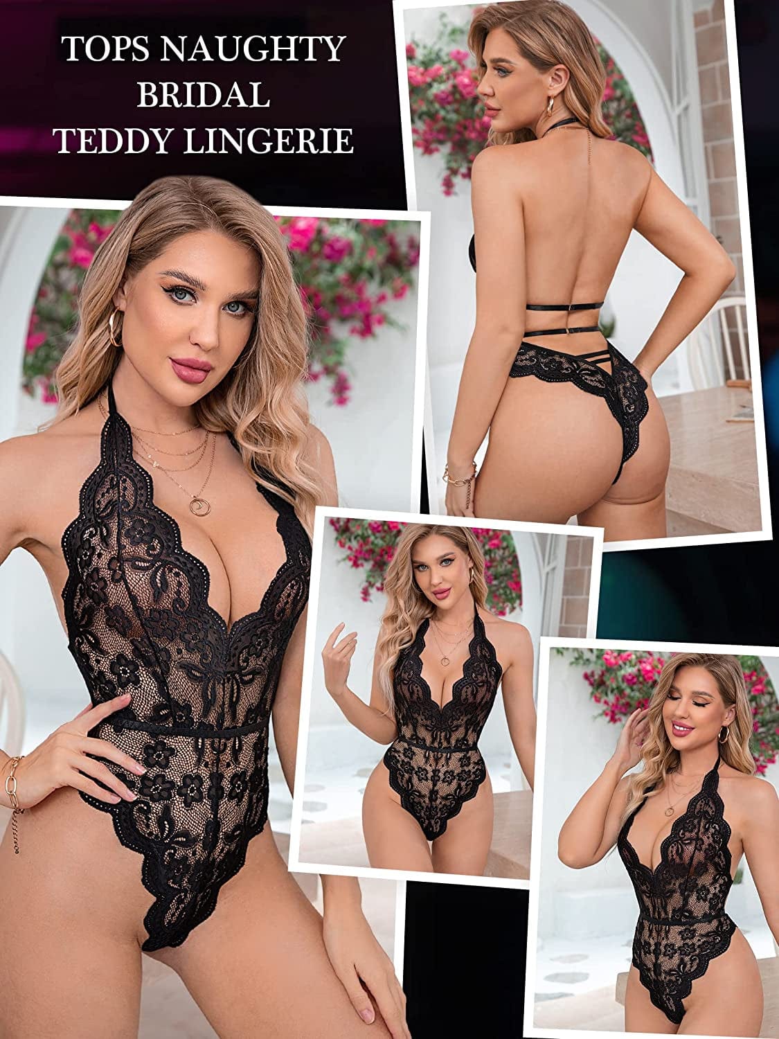 Womens Sexy Lingerie Deep V-Neck Lace Bodysuit Bridal Naugthy Teddy Lingerie Body Suits Tops Outfits