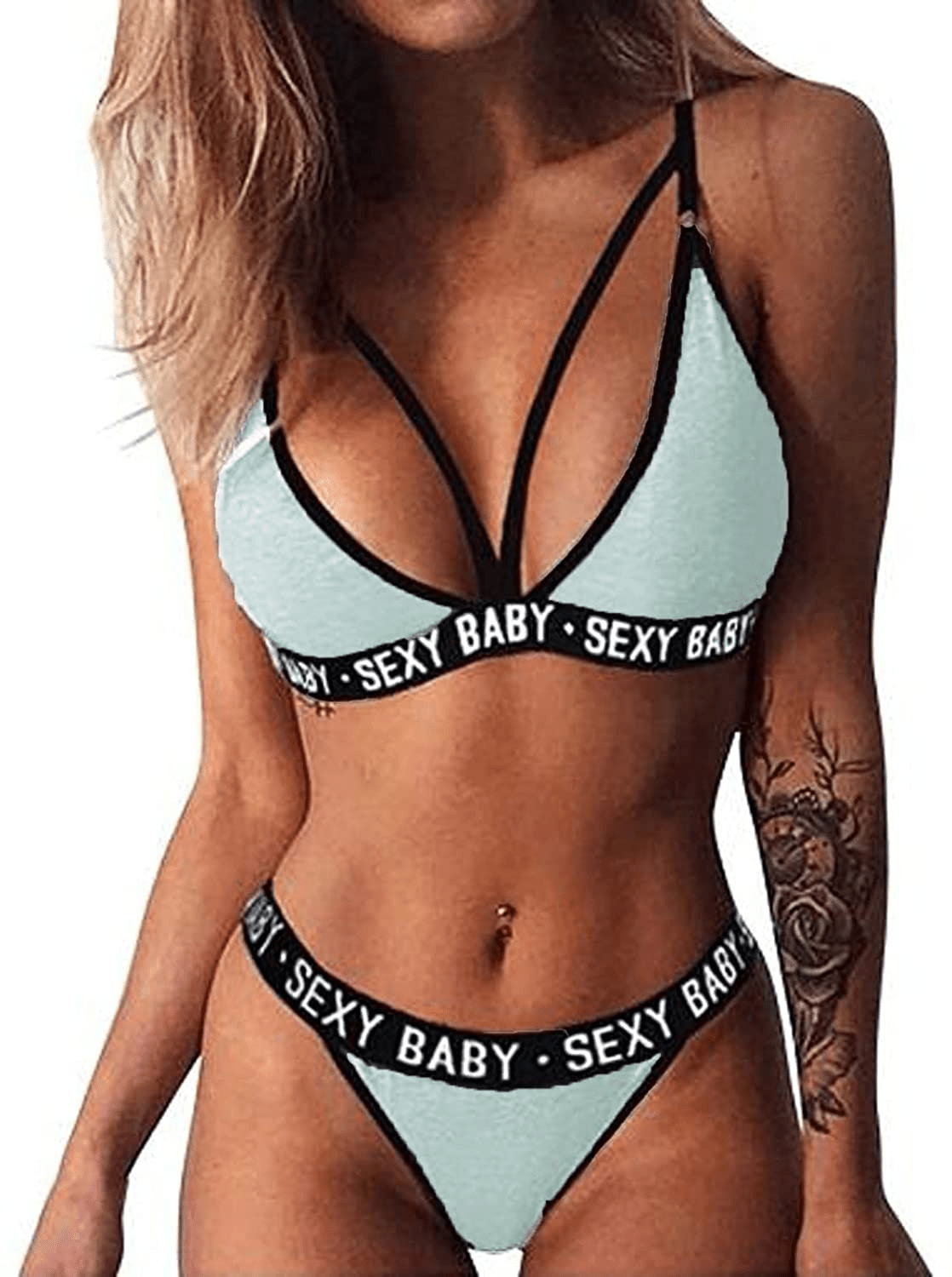 Womens Sexy Lingerie Deep V Strappy Bralette Thong G-String Bikini Swim Underwear Set for Valentine'S Day Gifts Apparel & Accessories > Clothing > Underwear & Socks > Shapewear aneralied Gray Small
