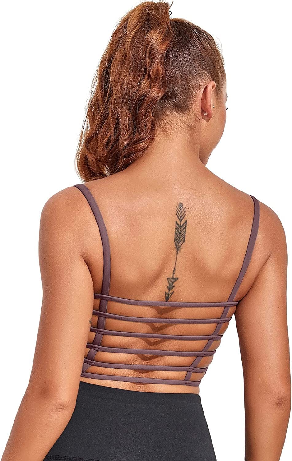 Womens Sexy Longline Sports Bra Yoga Workout Crop Tops Wirefree Padded Tank Top with Built in Bra Purple Sports Bras / Small