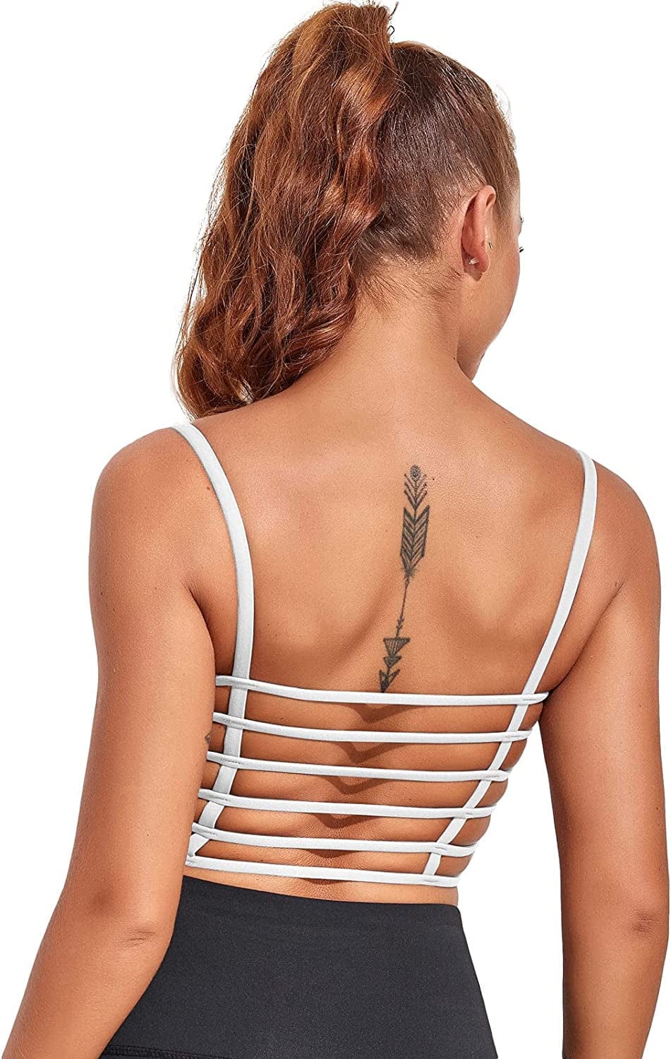 Womens Sexy Longline Sports Bra Yoga Workout Crop Tops Wirefree Padded Tank Top with Built in Bra White Sports Bras / Small